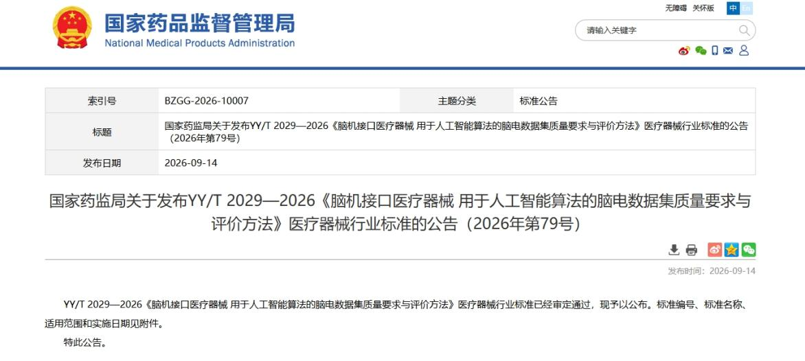 中国全球首个AI脑电数据集医疗器械行业标准